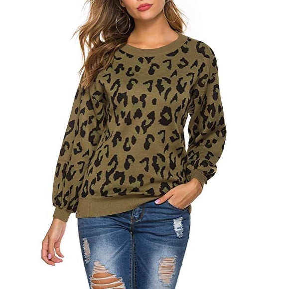 Sweaters - Knit Army Green Leopard Sweater